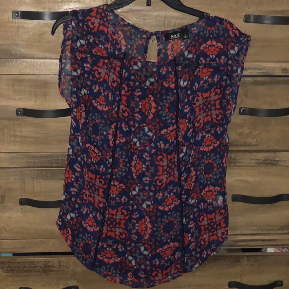Blue and red sheer blouse.